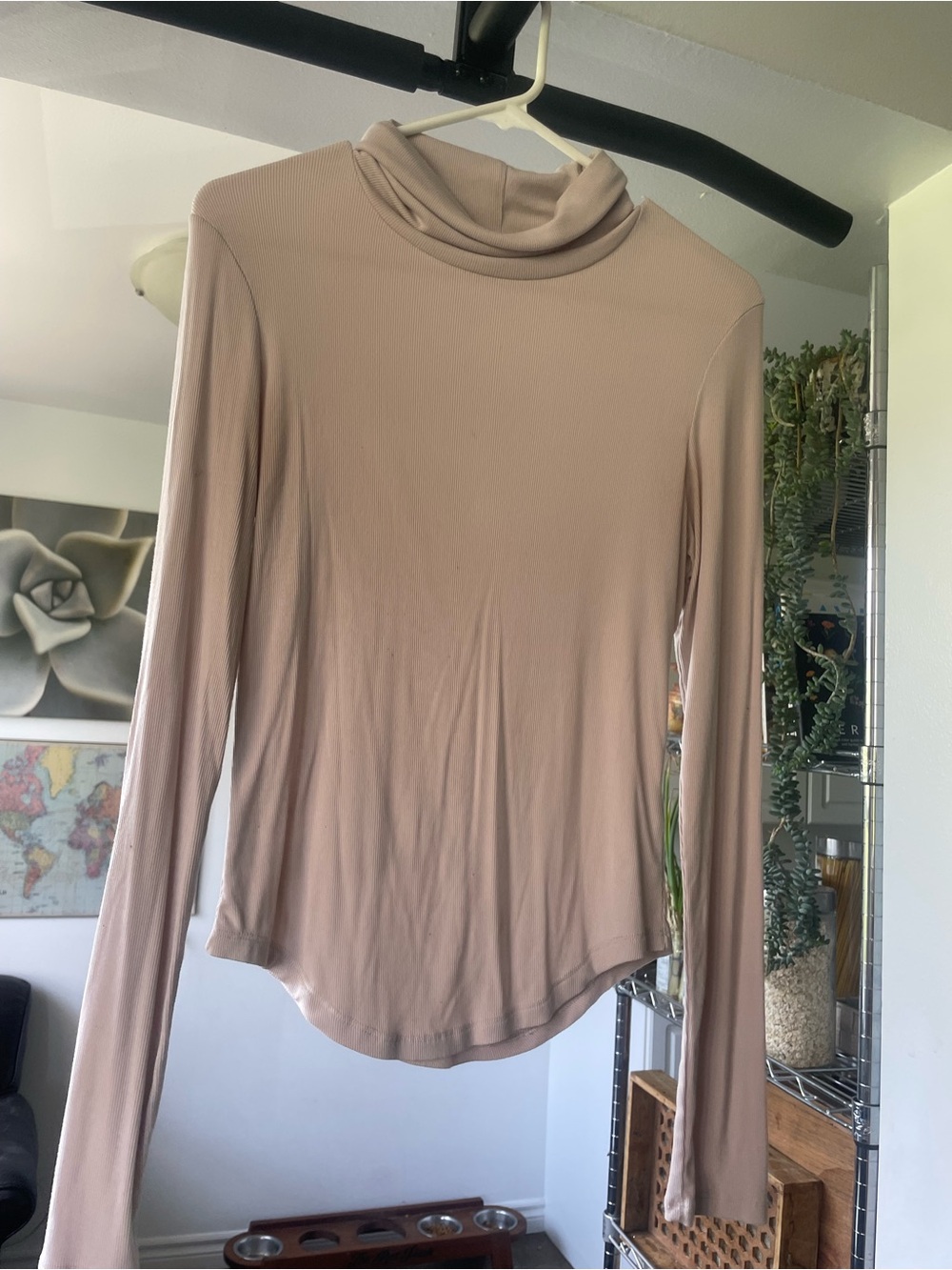 Talula x Aritzia Long Sleeve Mock Neck Top in Taupe Nude